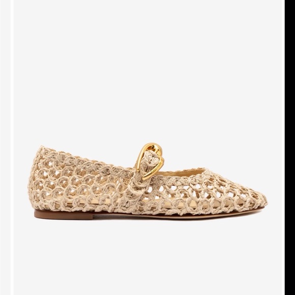 Larroude Beige Woven Flats with Gold Buckle - Picture 3 of 12
